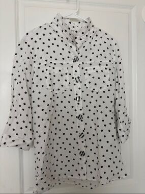 John Mark White Blouse with Black Polka Dot Print